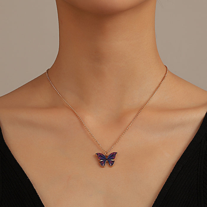 Wholesale Necklace Alloy Enamel Purple Butterfly Clavicle Chain JDC-NE-D351