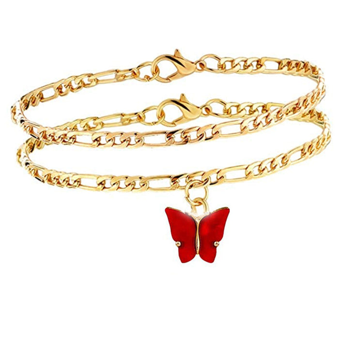 Allaneal Double Layer Color Butterfly Women Anklet Boho Moq≥2 JDC-As-Chuj004