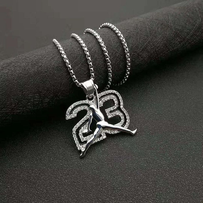 Wholesale Basketball Jewelry Stainless Steel Gold Plated Rhinestone Trapeze Dunk Necklace JDC-CS-HongXin002