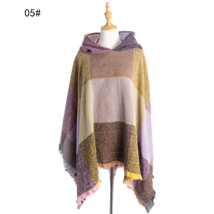 Wholesale Ladies Autumn and Winter Large Plaid Pullover Cape Shawl JDC-SF-Junhao008