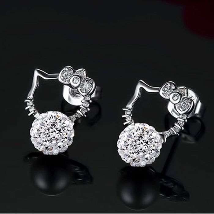 Wholesale Earrings Copper Full Diamond Ball Cat Stud Earrings JDC-ES-WeiH033