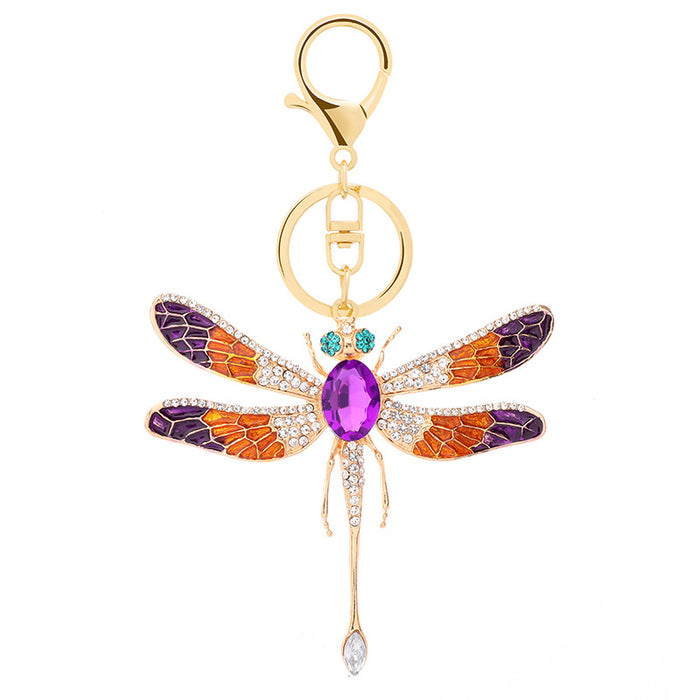 Wholesale Diamond Dragonfly Rhinestone Alloy Keychain MOQ≥2 JDC-KC-ChaoK024