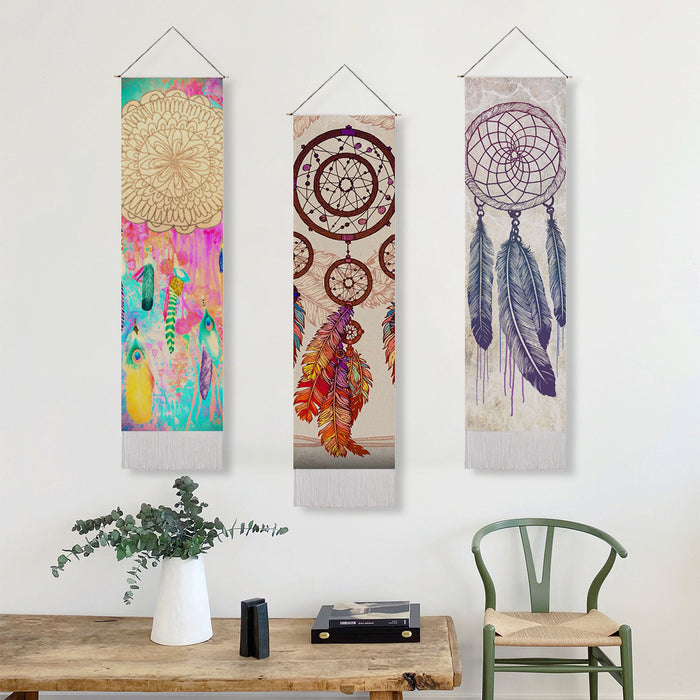 Wholesale Decorative Linen Dream Catcher Net Printing Long Tassel Wall Painting MOQ≥2 JDC-DCN-Jianjie007