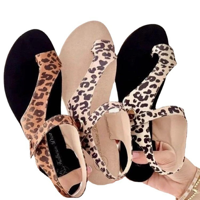 Wholesale plus size flat round toe slip-on leopard print casual sandals JDC-SD-BaoT001