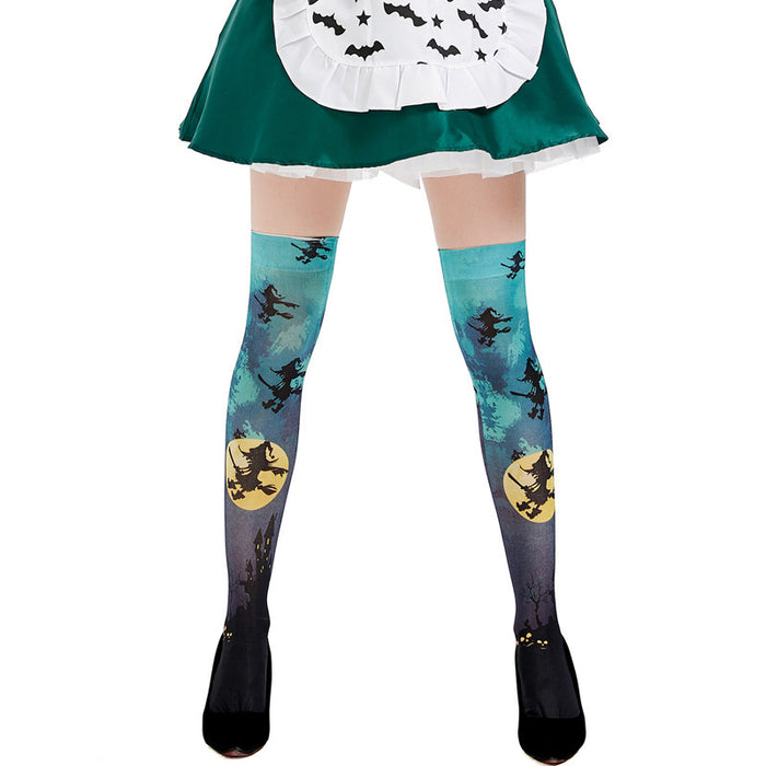 Wholesale Socks Polyester Halloween Adult Witch Vampire Bat Pattern Over Knee Stockings JDC-SK-PinS001