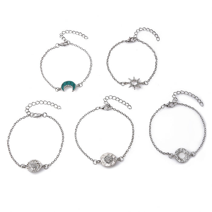 Wholesale Bracelet Alloy Diamond Inlaid Butterfly Drop Oil Crescent Coin Opening Combination Set of 5 Pieces JDC-BT-MYL004