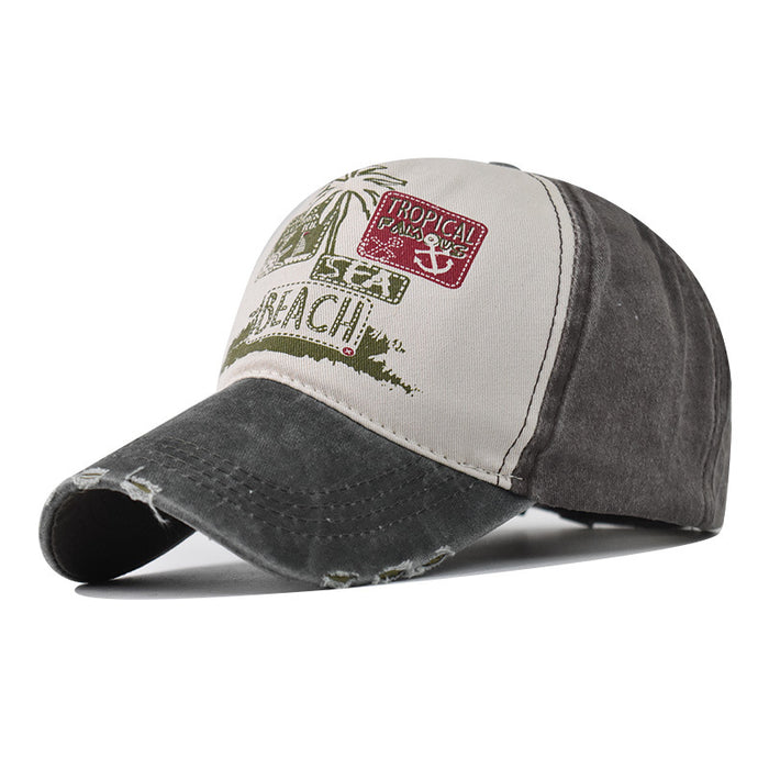 Wholesale washed baseball cap beach coconut tree printing beach outdoor old hat MOQ≥2 JDC-FH-EXu010