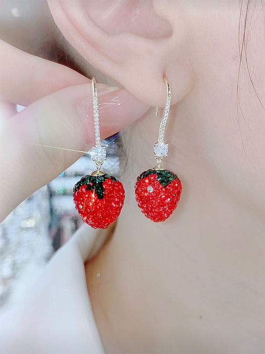 Wholesale cute strawberry earrings with diamonds small fresh JDC-ES-kait009