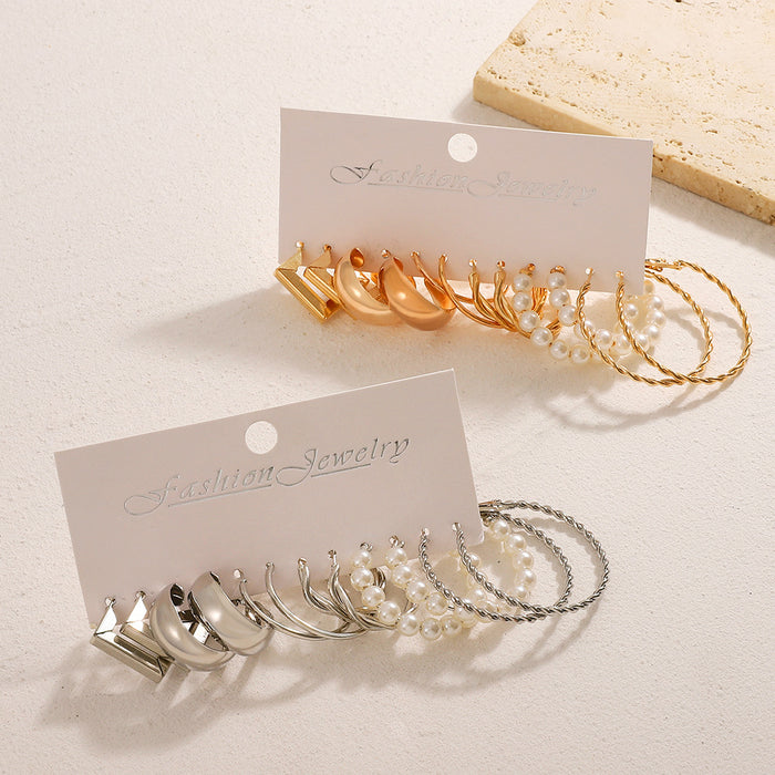 Wholesale Earrings Alloy Geometric Twist Simple C Type Pearl 6 Pairs Set JDC-ES-A547
