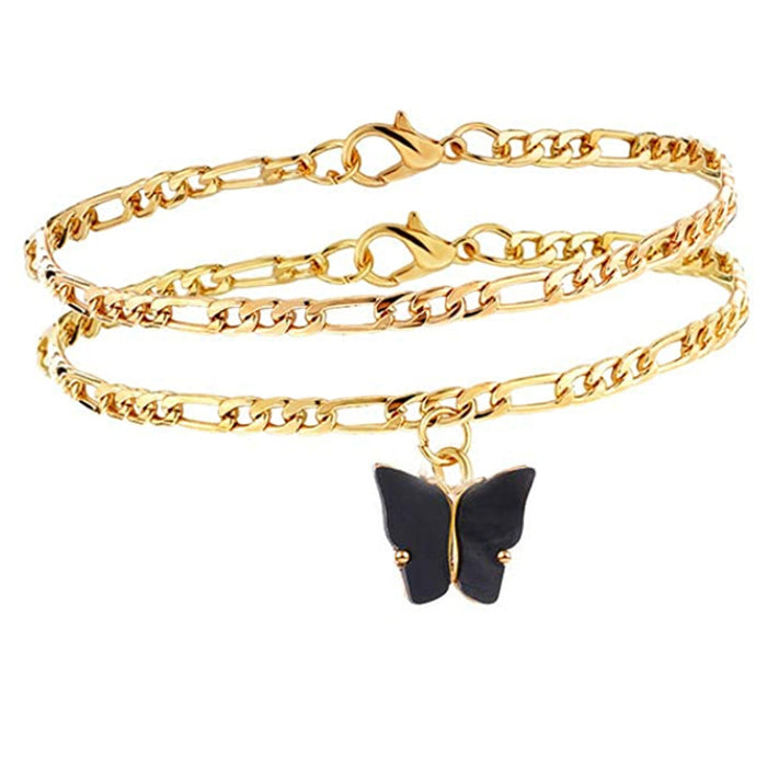 Wholesale Double Layer Color Butterfly Women Anklet Boho MOQ≥2 JDC-AS-ChuJ004