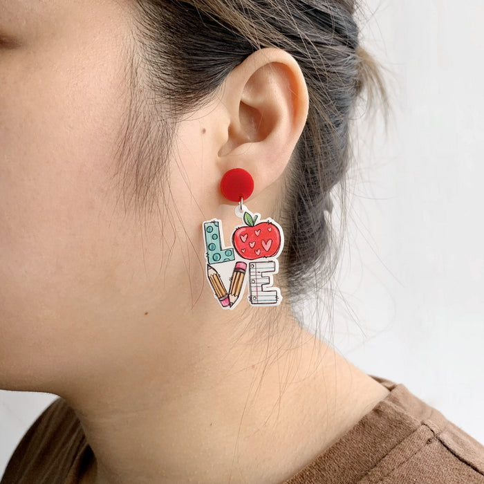 Wholesale Earrings Acrylic Teacher's Day Apple Rainbow JDC-ES-Xuep063