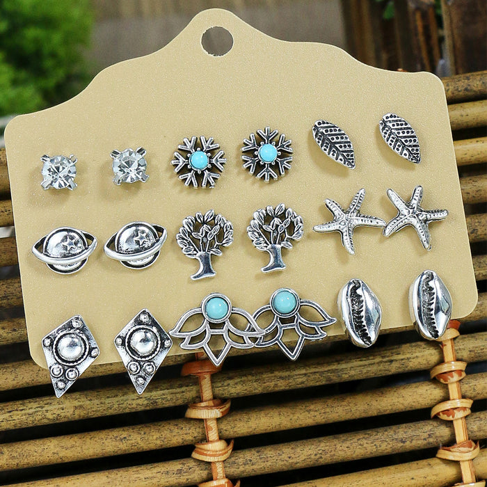 Wholesale Earrings Stainless Steel Vintage Turquoise Butterfly Flower Heart Set MOQ≥2 JDC-ES-HH024