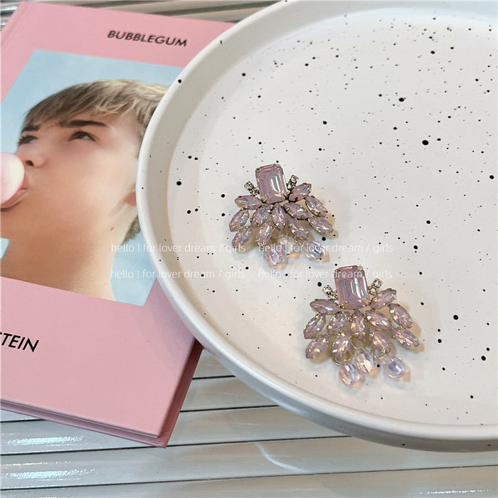 Wholesale Clear Rhinestone Tassel Earrings Macaron Pink JDC-ES-Lfm011