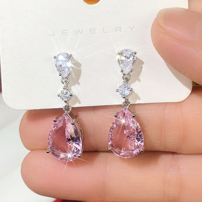 Wholesale Earrings Copper Zircon Pink Drop Shape MOQ≥2 JDC-PREMCAOS-ES-005