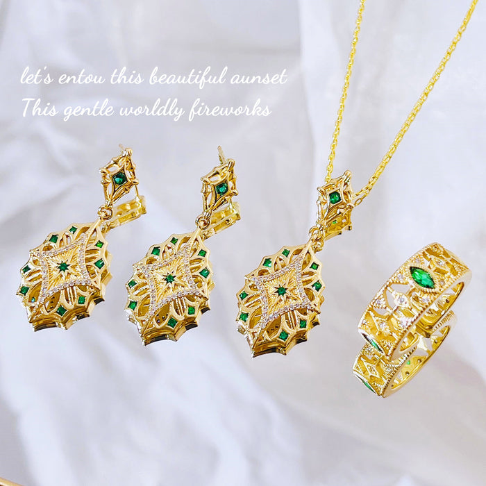 Wholesale Jewelry Set Copper Gemstone Emerald Vintage Court Style Adjustable JDC-RS-ZhenR041