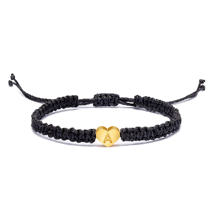 Wholesale Bracelet Gold Heart Shaped 26 Letter Braided Rope Macrame Bracelet MOQ≥5 JDC-BT-ChuJ002