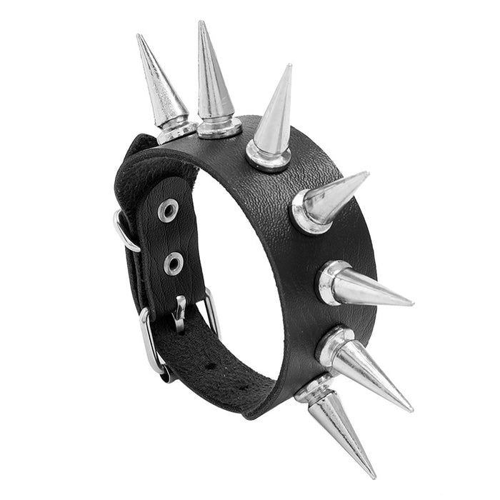 Wholesale Bracelet Artificial Leather Single Row Spike Punk Style Men's Bracelet JDC-BT-PK026