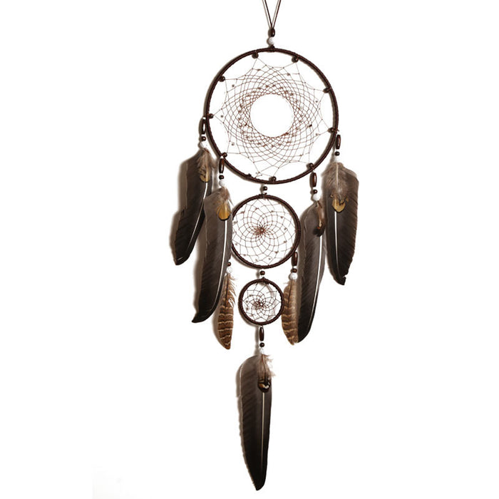 Wholesale Dream Catcher Feather Brown Three Rings Large Pendant MOQ≥2 JDC-DC-ShanX003