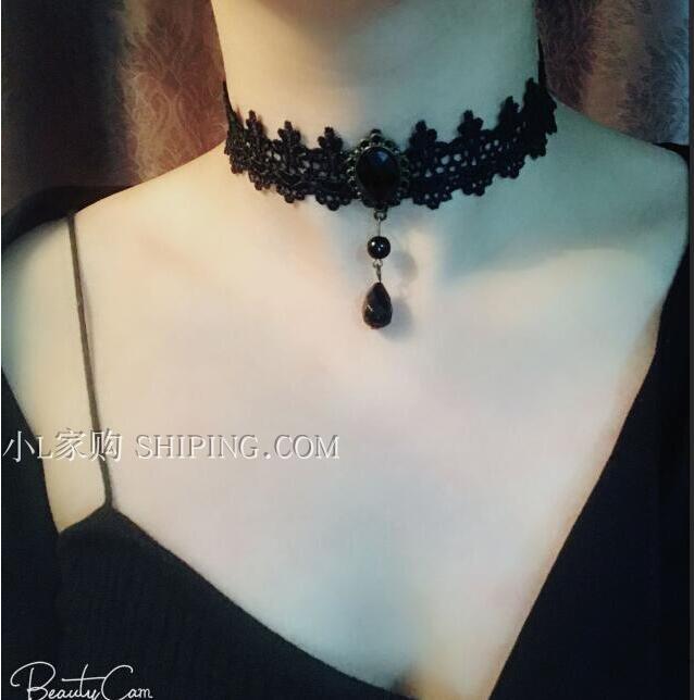 Wholesale Necklace Black Lace Crystal Clavicle Chain JDC-NE-LP002