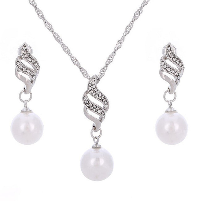 Wholesale Necklaces Alloy Imitation Pearl Necklace Set Bridal Temperament MOQ≥2 JDC-NE-PuH004