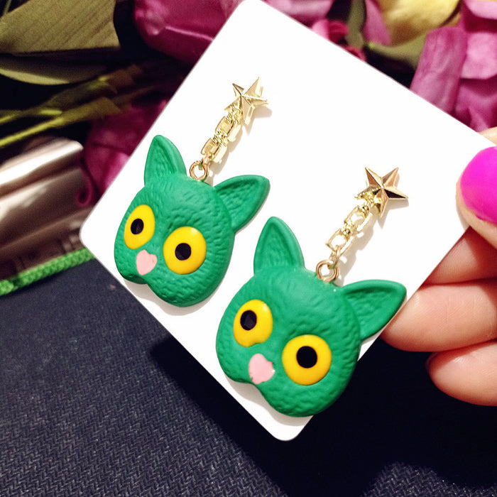 Wholesale Earrings Plastic Klein Cat Funny Tree MQO≥2 JDC-ES-waiwai002