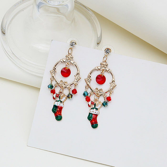 Wholesale Earring Alloy Christmas Santa Claus Holiday Gift Pendant JDC-ES-MDD085
