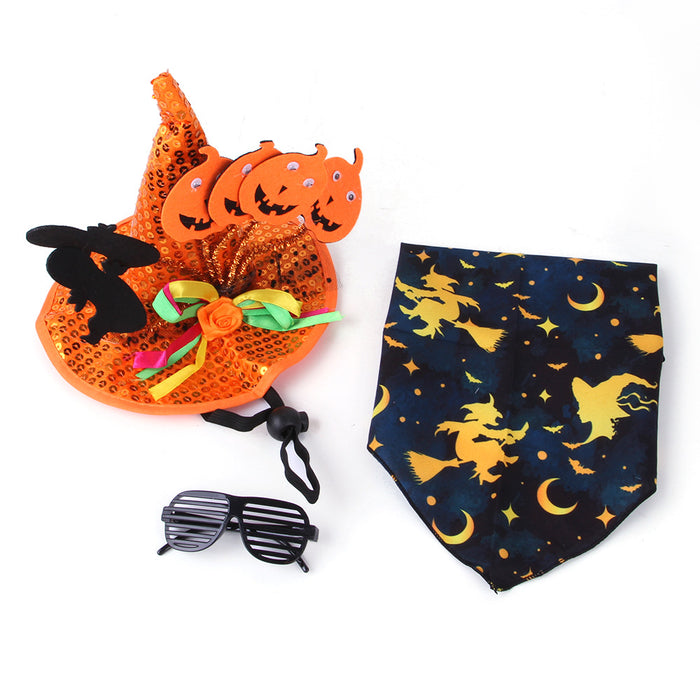 Wholesale Pet Decorations Hat Scarf Pumpkin Funny Headwear Set MOQ≥2 JDC-PD-Miaodi007