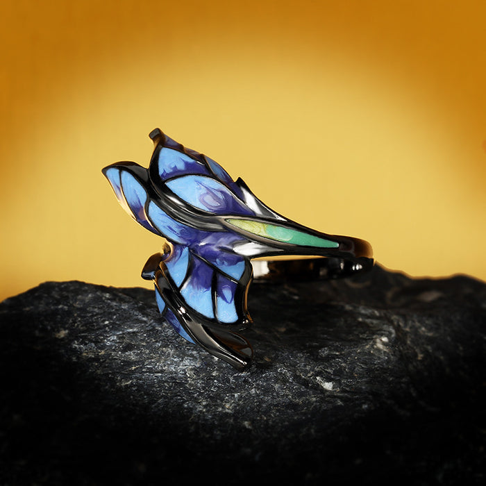Wholesale enamel color ring craft butterfly flower diamond ring JDC-RS-SMLK003