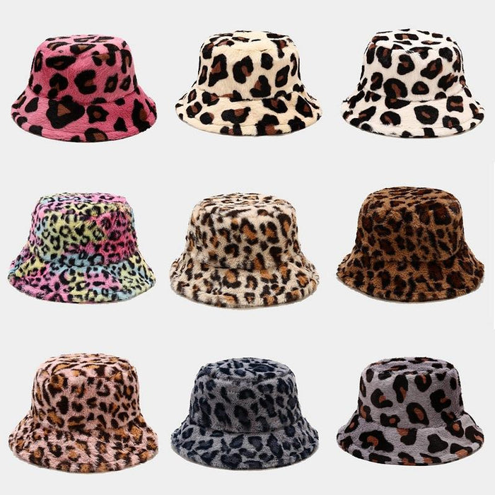 Wholesale Hat Acrylic Leopard Print Fleece Thickened Windproof Bucket Hat JDC-FH-PangQ001