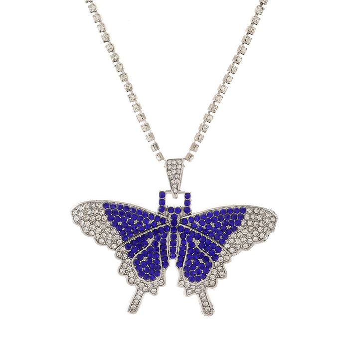 Wholesale Full Diamond Cuban Butterfly Necklace Exaggerated Butterfly Necklace JDC-NE-D048