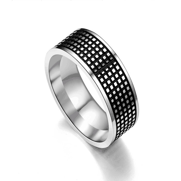 Wholesale Ring Titanium Steel Engraving Small Square Black MOQ≥2 JDC-RS-QingY001