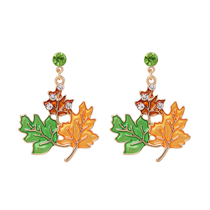 Wholesale Earrings Alloy Ceramic Thanksgiving Pumpkin Maple Leaf Earrings MOQ≥10 JDC-ES-LINLI001