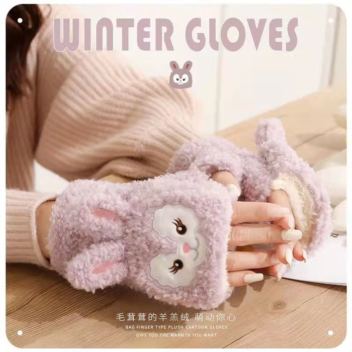 Wholesale Gloves Plush Cute Cartoon Half Finger Flip Thickened Warm (S) JDC-GS-HuanD004