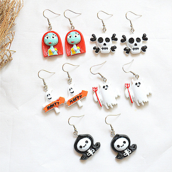 Wholesale Earring Resin Halloween Skull Cartoon JDC-ES-Xienuo028