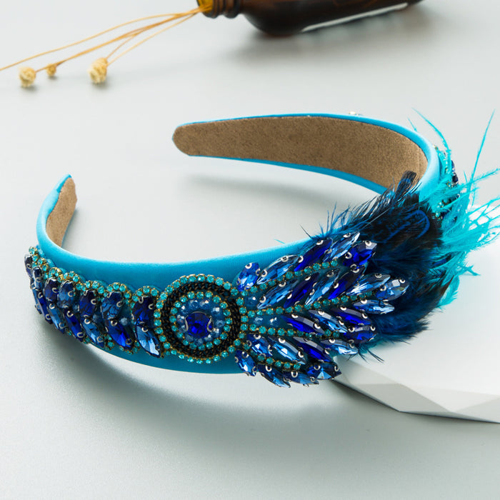 Wholesale Headbands Cloth Feather Set Stained Glass Drills MOQ≥2 JDC-HD-Hemin034