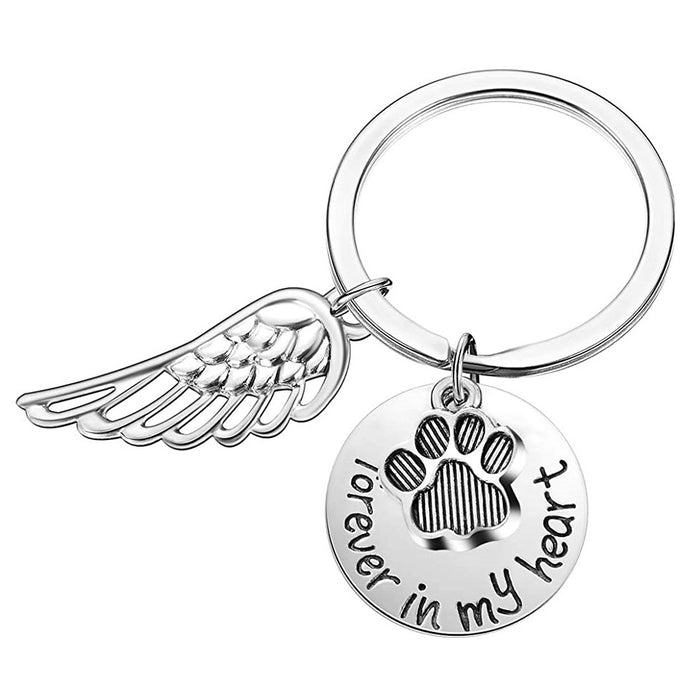 Wholesale Metal Paw Print Wings Pet Memorial Keychain MOQ≥2 JDC-KC-GSCT003