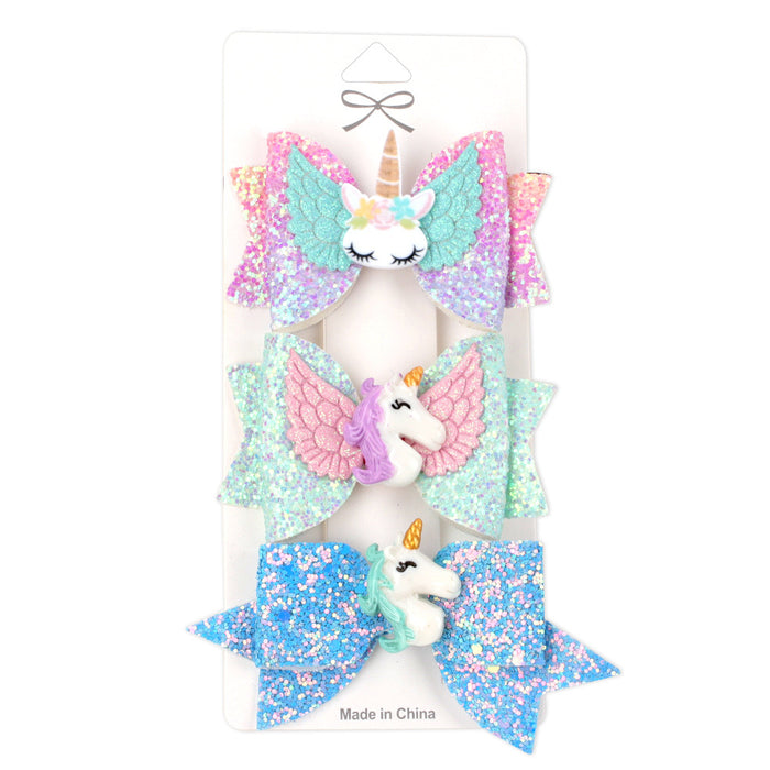 Wholesale hairpin plastic kids bow unicorn JDC-HC-Danzuo046