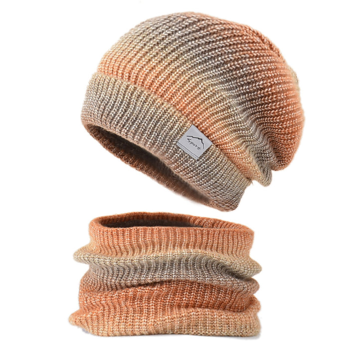 Wholesale Hat Yarn Gradient Color Knit Hat Scarf 2 Piece Set MOQ≥2 JDC-FH-BG018