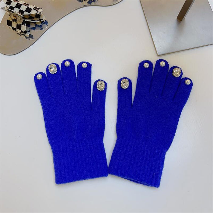 Wholesale Gloves Acrylic Rhinestone Split Finger Cute Knitted Warm JDC-GS-HuiT005