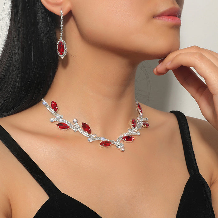 Wholesale Necklace Crystal Rhinestone Bridal Necklace Earrings Set MOQ≥2 JDC-NE-JX053