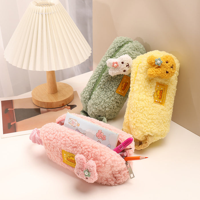 Wholesale Pencil Bag Lamb Wool Cute Cartoon Stationery Box MOQ≥2 JDC-PB-YUNKE016