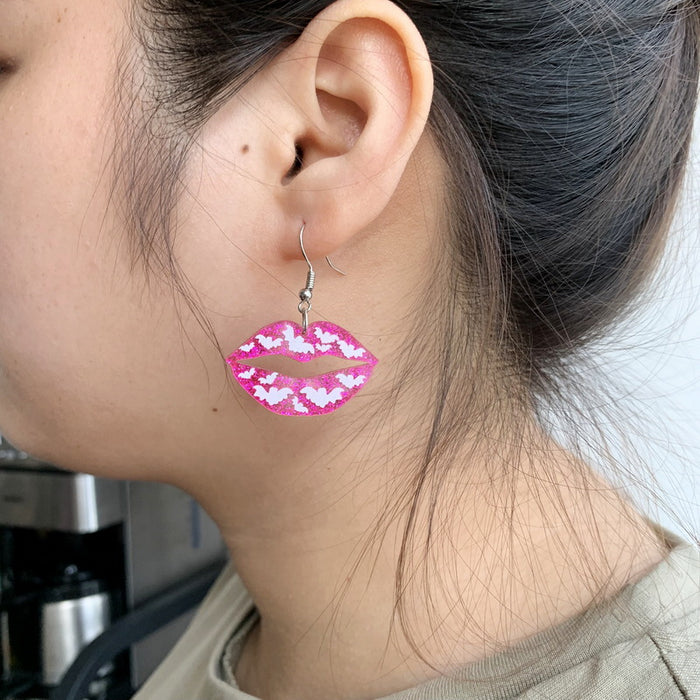 Wholesale acrylic glitter lips girly heart earrings MOQ≥2 JDC-ES-XUEP042