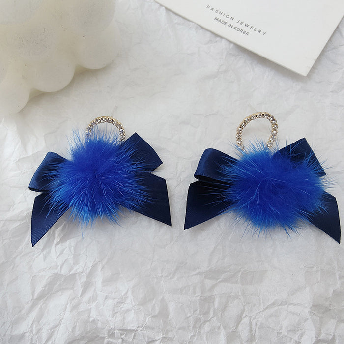 Wholesale Earrings Alloy Blue Plush Bow MOQ≥2 JDC-ES-Xinai005