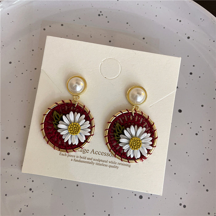 Wholesale Earrings Hand Woven S925 Silver Needle Daisy Flowers Holiday Style JDC-ES-AX010