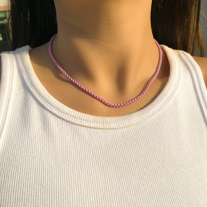 Wholesale Geometric Frosty Clavicle Chain Punk Color Stacked Necklace JDC-NE-GSXR059