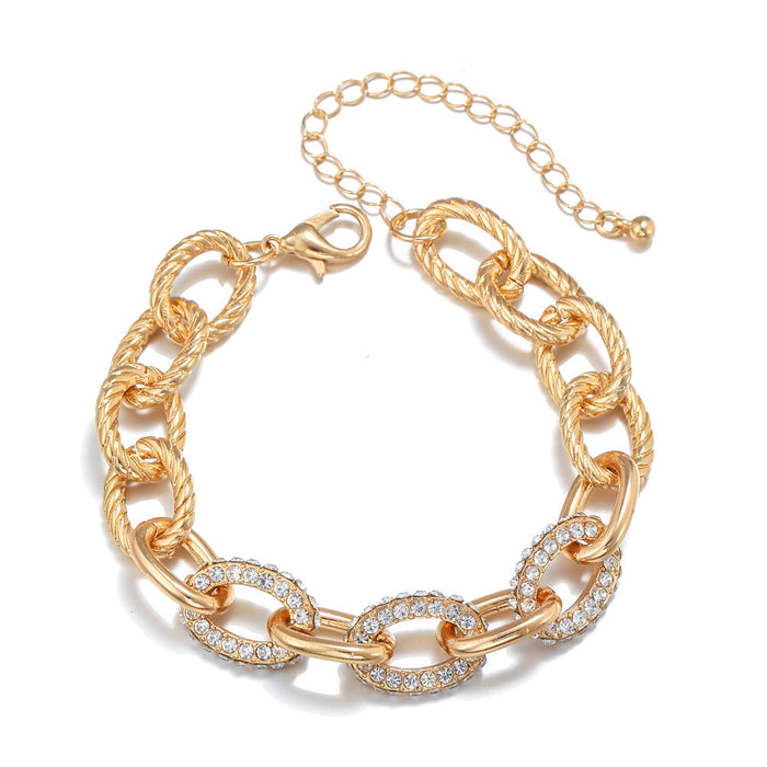Wholesale Metal Diamond Thick Chain Bracelet Niche Gold JDC-BT-ZhuJ009