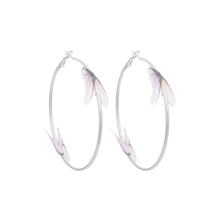 Wholesale Exaggerated Geometric Big Circle Fabric Butterfly Earrings MOQ≥2 JDC-ES-Yir001