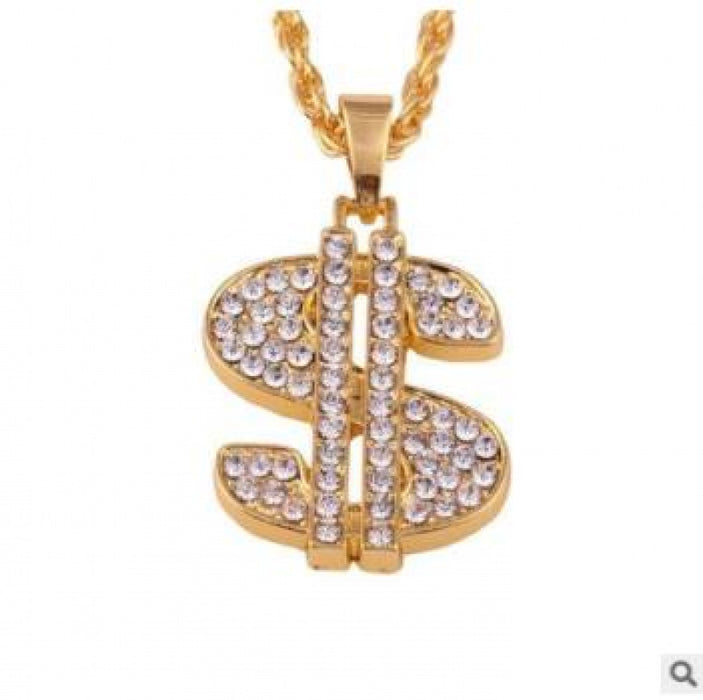 Collar al por mayor Personalidad personalidad hip hop diamante pequeño símbolo de dólar giro moq≥2 jdc-ne-fhong016
