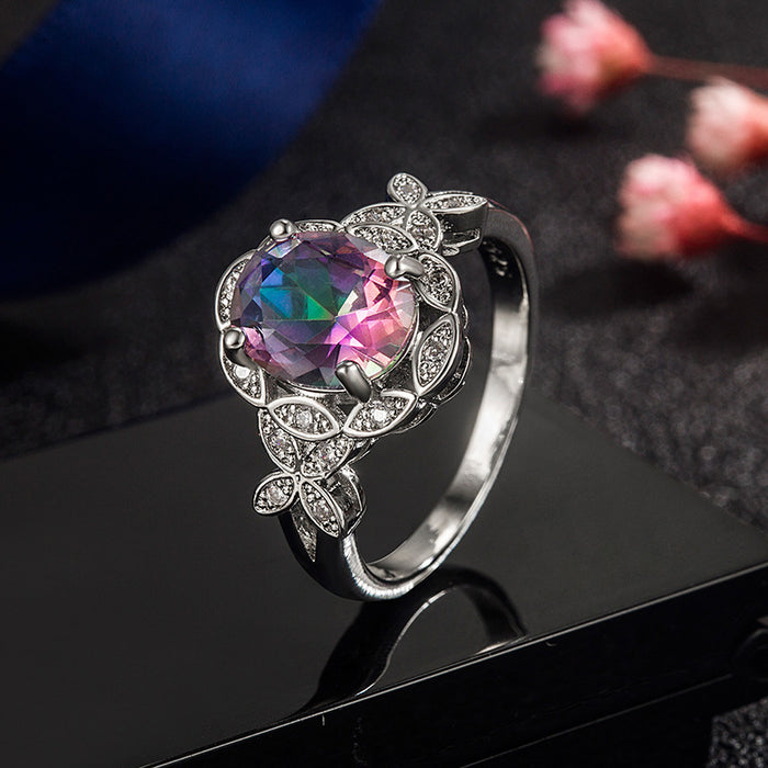 Wholesale Ring Zircon Inlaid Colorful Bow Full Diamond Zircon Jewelry JDC-RS-XGS001