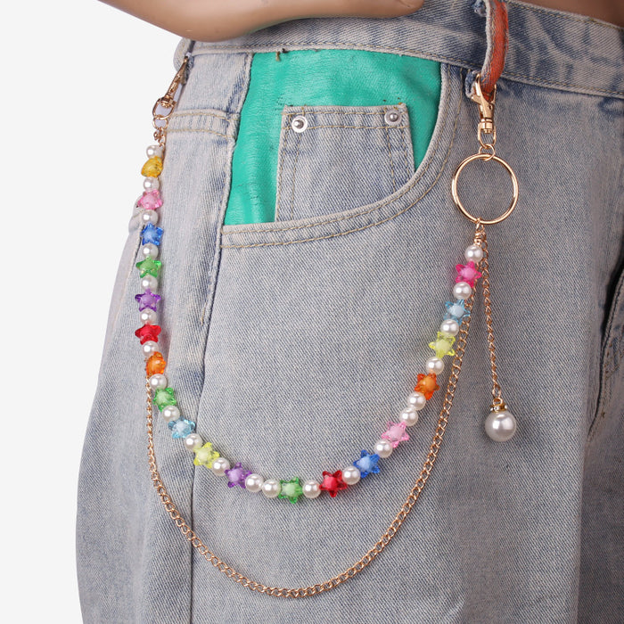 Wholesale Resin Butterfly Pearl Acrylic Alloy Pants Chain MOQ≥2 JDC-WB-WenB002